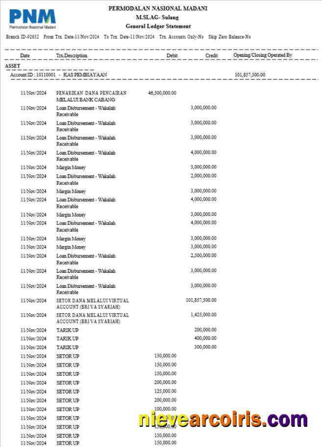 Indonesia Permodalan Nasional Madani bank statement 3 – 6 months Word and PDF example
